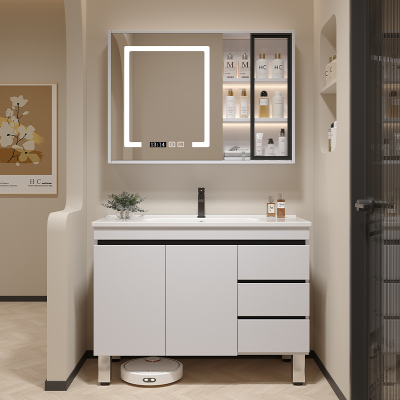 New Home Bathroom Combination Ceramic Integrated Basin Simple Wash Basin Bathroom Sink Floor-Standing Bathroom Cabinet