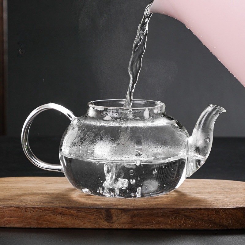 Round Steel Tea Pot for Home Daily Tea Making Utensils Tea Water Separator High Borosilicate Glass Heat-Resistant Tea Pot