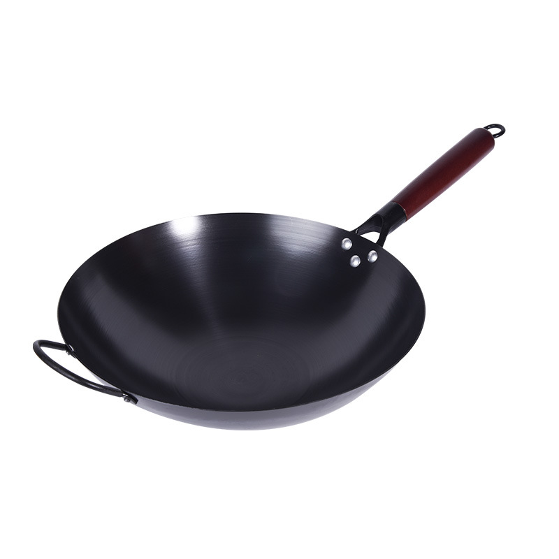 Old-fashioned handmade deep iron nitride pan non-stick pan wok open pan uncoated wok household gas stove universal
