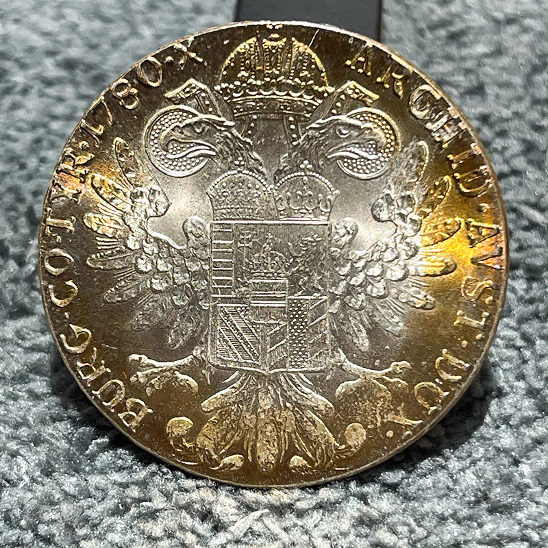 Colorful Copper-Plated Silver Dollar 1780 Early Austro-Hungarian Nanny Letter Edge 40.7mm Player Collection