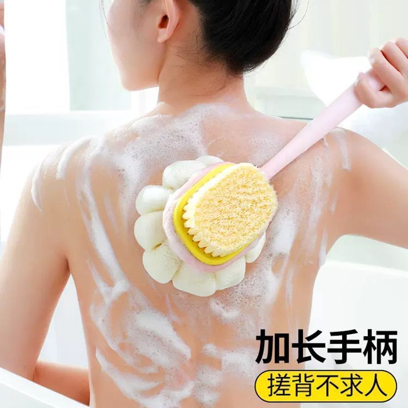 Long-Handled Soft-Bristled Double-Sided Bath Towel, Two-In-One Back Rub and Bath Towel, Multi-Functional Bath Brush