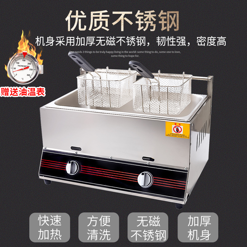 Gas Fryer Commercial Stall Gas Liquefied Gas Fried Skewers Equipment Frying Stove Dough Sticks Machine Fried Desktop Double Cylinder Pot