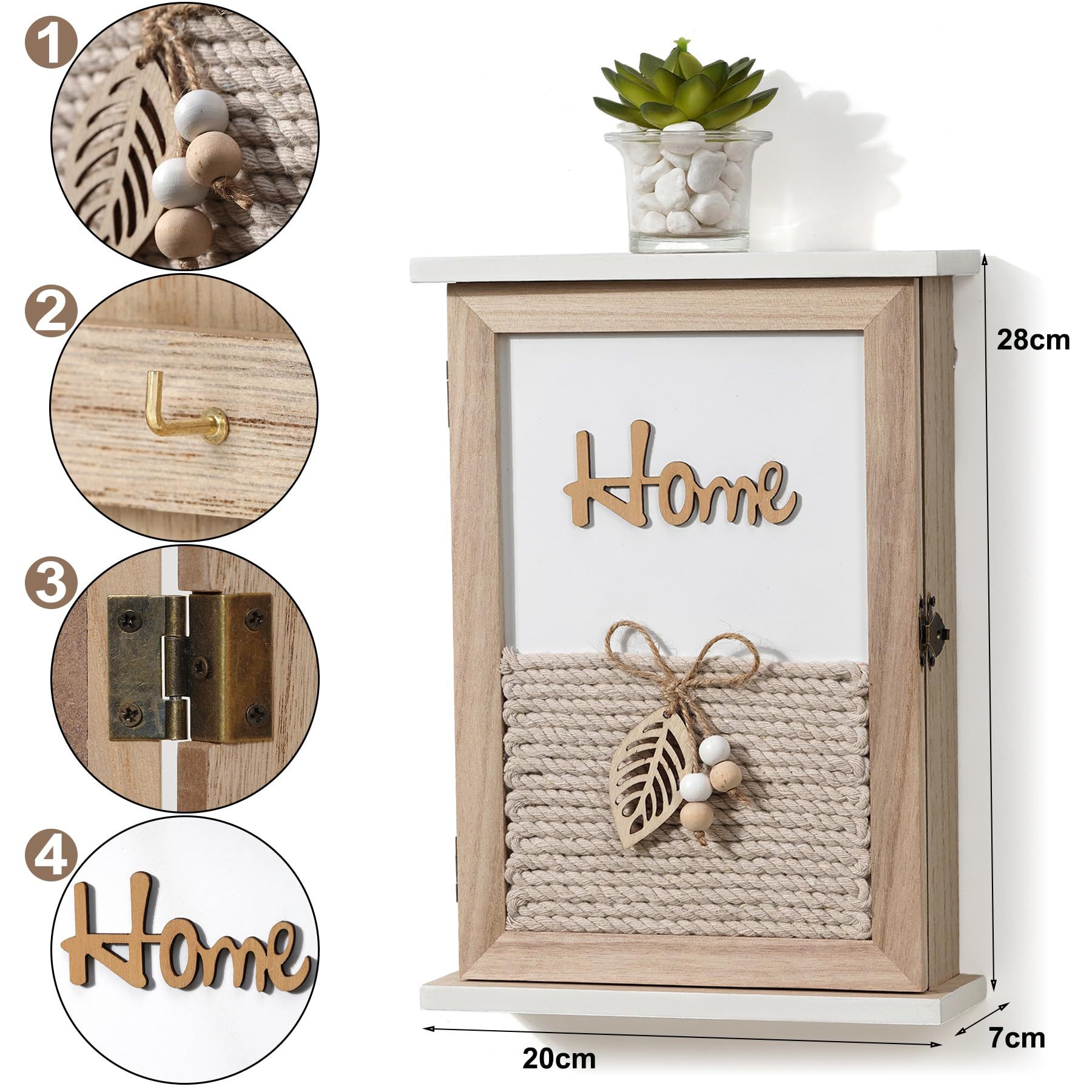 2025 Autumn Wall-Mounted Wooden Key Hook Storage Box Wall Decoration Entrance Living Room Storage and Organization New Product