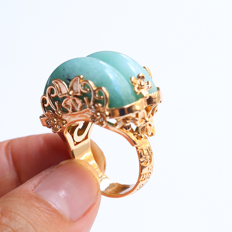 Floral Natural Stone Crystal Korean Style Ring Irregular Raw Stone Amethyst Tiger Eye Stone Rose Quartz Inlaid Copper Ring