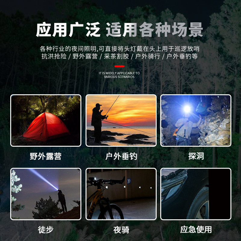 Headlamp source factory long-range strong light double lithium battery charging high-power miner's lamp long endurance outdoor home LED headlight