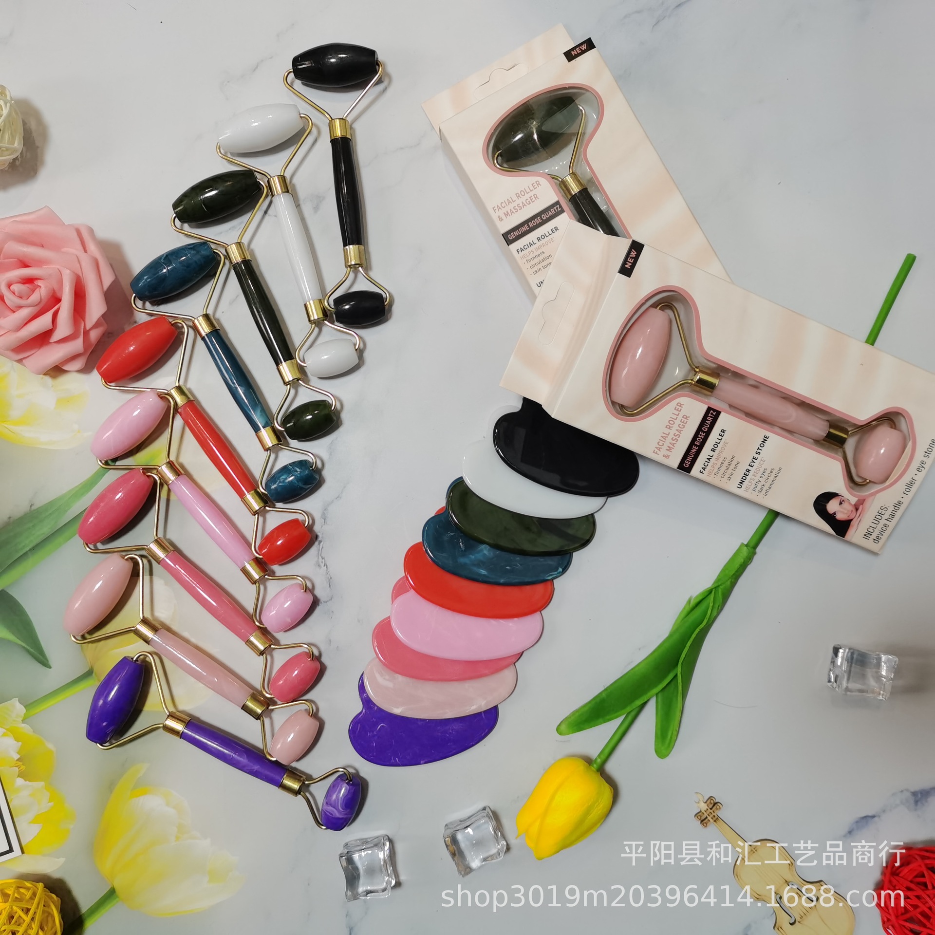 Многофункциональный массажный ролик, нефритовый массажер для лица, двойной роликовый массажер с скребком