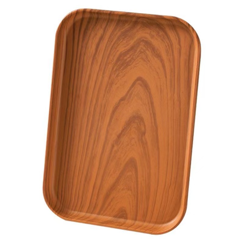 Imitation Wood Grain Tray Rectangular Plastic Tea Tray Dinner Plate Household Water Cup Storage Plate Coffee Shop Bread Wooden Plate