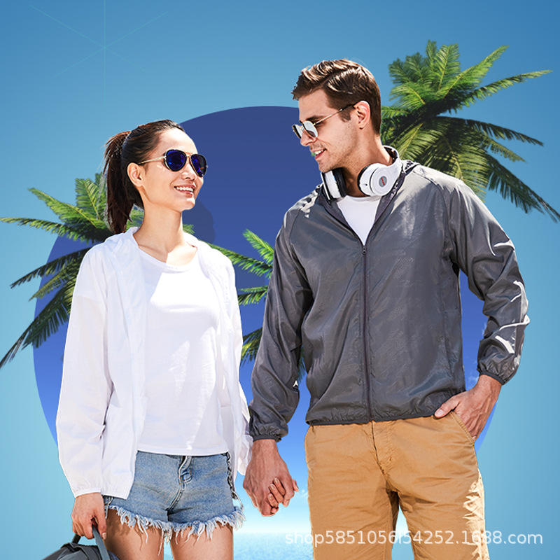 Factory direct spring and summer outdoor sunscreen LOGO embroidery/hot stamping men and women with sunscreen windbreaker orders