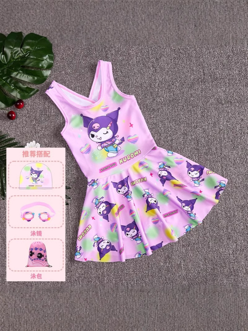 Children's Swimwear Girl's 2025 New Summer Girls' Siaman Small Middle Child Princess Cartoon Kulomi Swimming