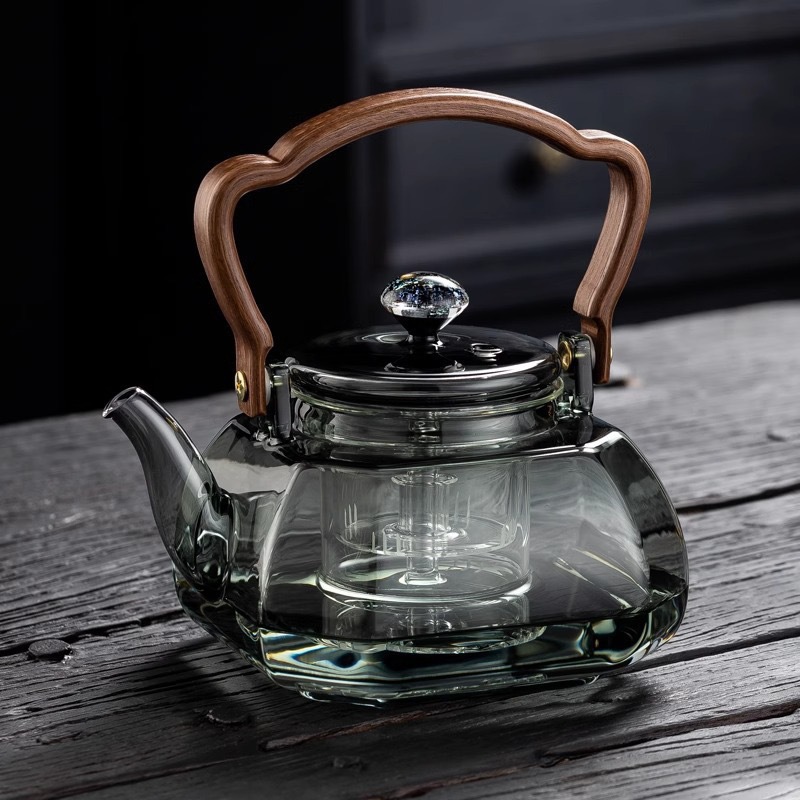 Bafang Wooden Handle Glass Teapot, High Temperature Resistant Borosilicate Glass Tea Making Utensils, Household Single Pot