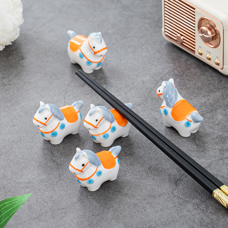 Chinese Zodiac Pony Year of the Horse Tang Dynasty Horse Creative Gift Ceramic Chopstick Holder Animal Ceramic Rotating Workstation Ornament