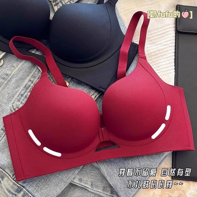 Red Underwear Women's Small Chest Push-up Show Large Upper Bracing No Steel Rings 2025 New Wedding Bride Bra