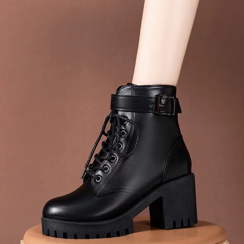 Foreign Trade plus size 24 Autumn New Lace-up Round Buckle with Thick Bottom Short Tube Women's British Style Fashion Martin Boots