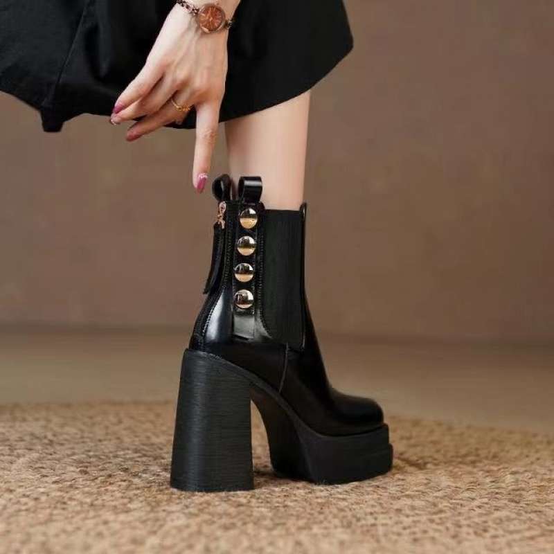 Ретро высокие ботинки Челси, осень-зима 2025, новые универсальные водонепроницаемые платформы, толстый каблук, короткие ботинки в британском стиле
