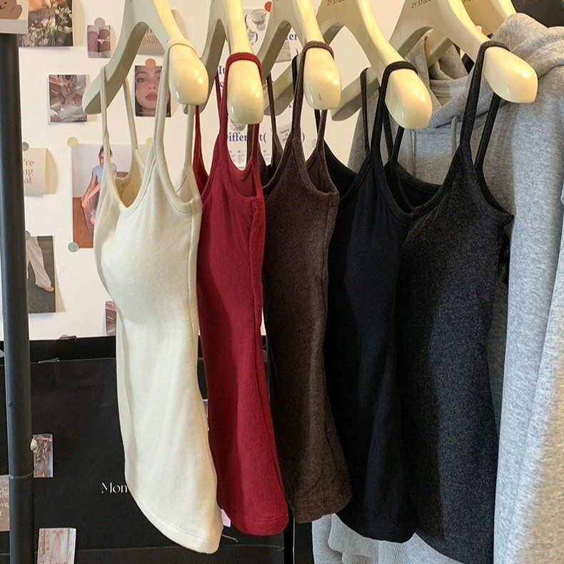New Korean-style Solid Color All-match Slim-looking Bracket Pad Branding Warm Beautiful Back Base Fashion Pure Desire Sleeveless Top