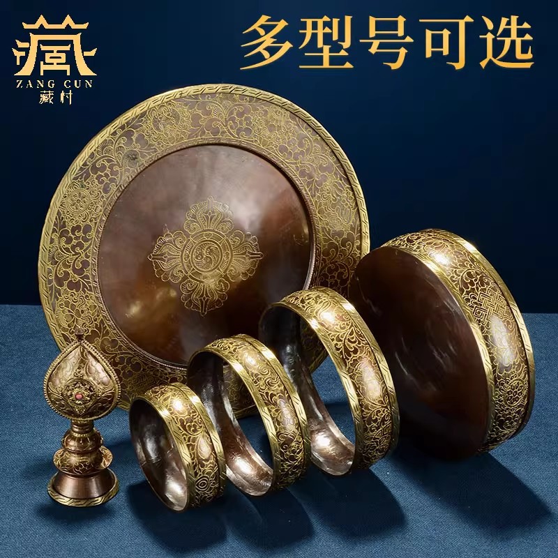 Xizang Mantra Nepal Handmade All-Copper Gold-Plated Mantra Purple Copper Gold-Plated Carved Xizang Mandala Copper Repair Tray