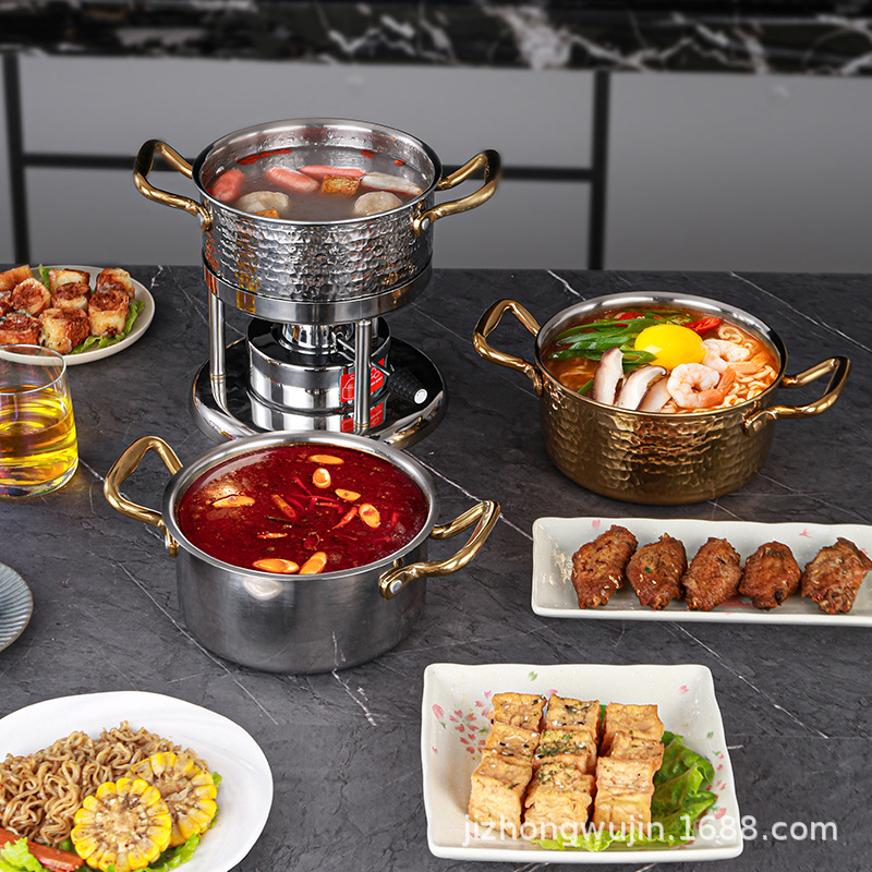 304 stainless steel small hot pot one person one pot alcohol stove solid fire boiler buffet restaurant shabu commercial outdoor
