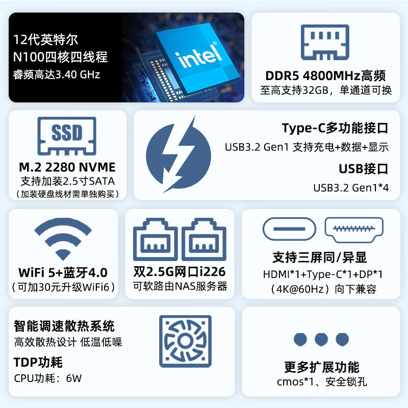 Rainbow 11Th Generation N100 Home Mini Host Soft Routing Computer Micro Pc Office Small Host Dual Network Port N95