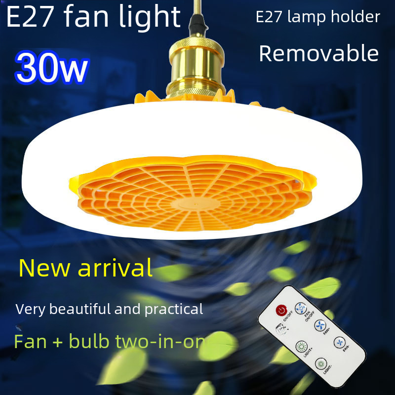 Led Fan Light E27 Screw Fan Light Small Fan Light with Remote Control Lamp Head Detachable 30W Indoor Fan Light
