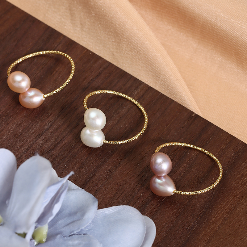 Running volume promotional gifts natural freshwater pearl ring drop-shaped copper gold-plated opening three-color wholesale