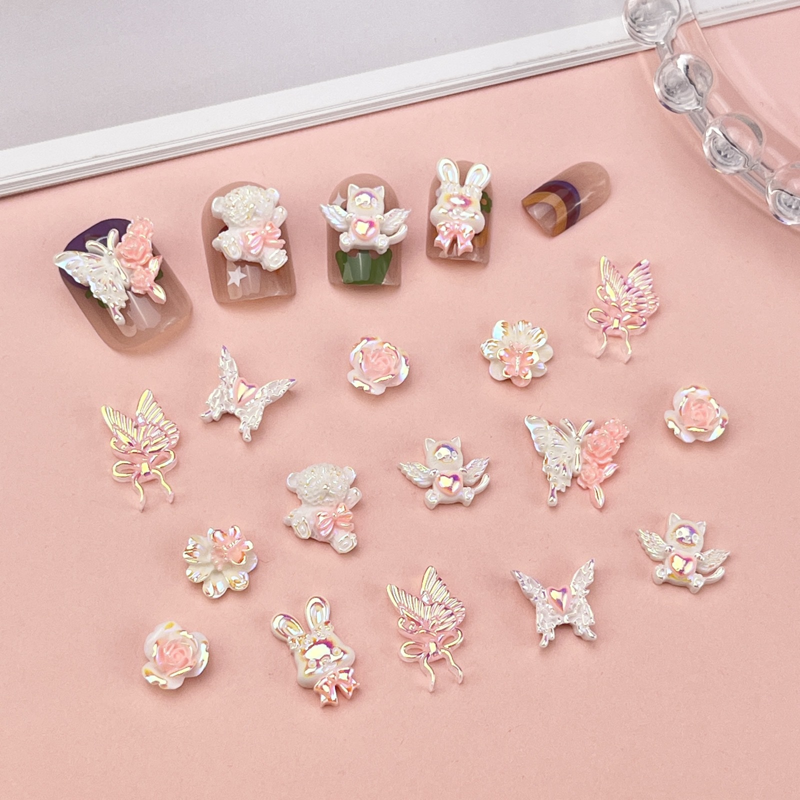 Мультяшные украшения для ногтей, трехмерные медведи, бабочки, цветы, смолы, аксессуары для ногтей