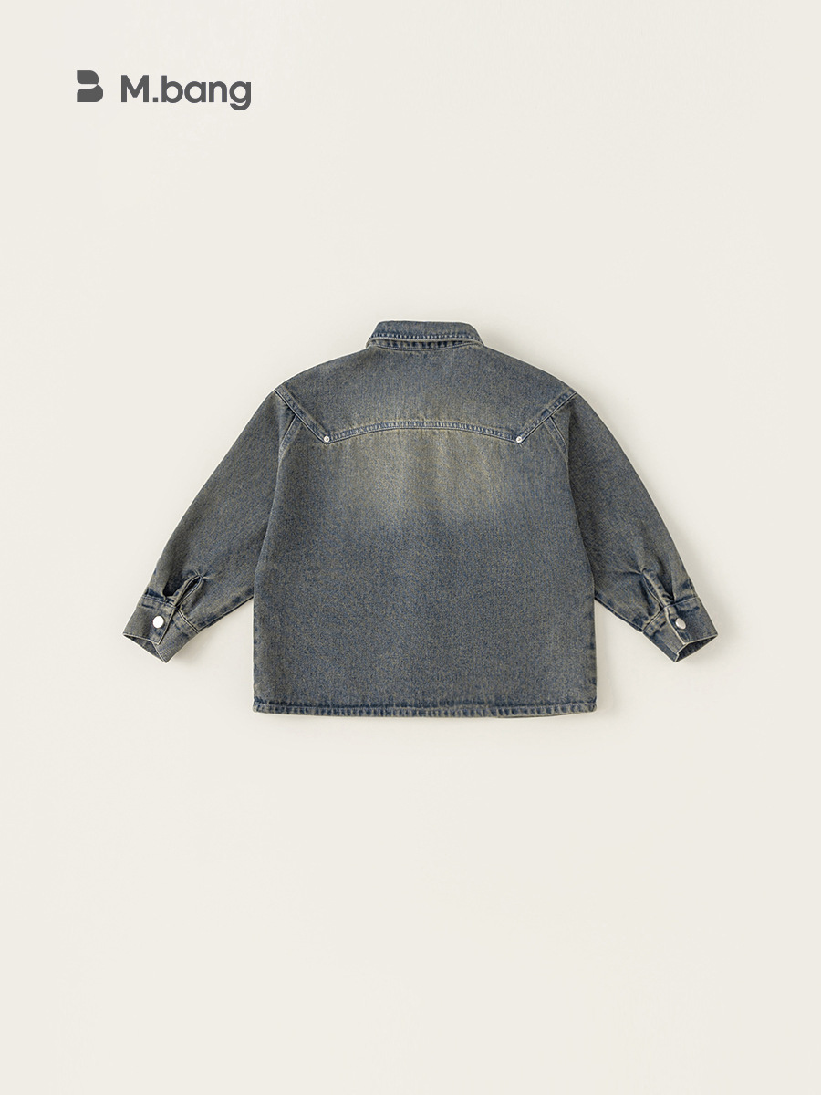 Boys' Denim Top for Older Children, Spring and Autumn Style with Rivets, Vintage Look, Long-Sleeve Shirt for Boys