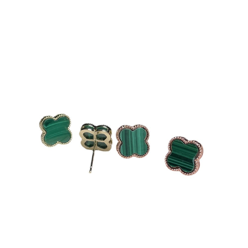 Natural Malachite Lucky Four-leaf Clover Earrings Niche Design Advanced Sense New Elegant Earrings