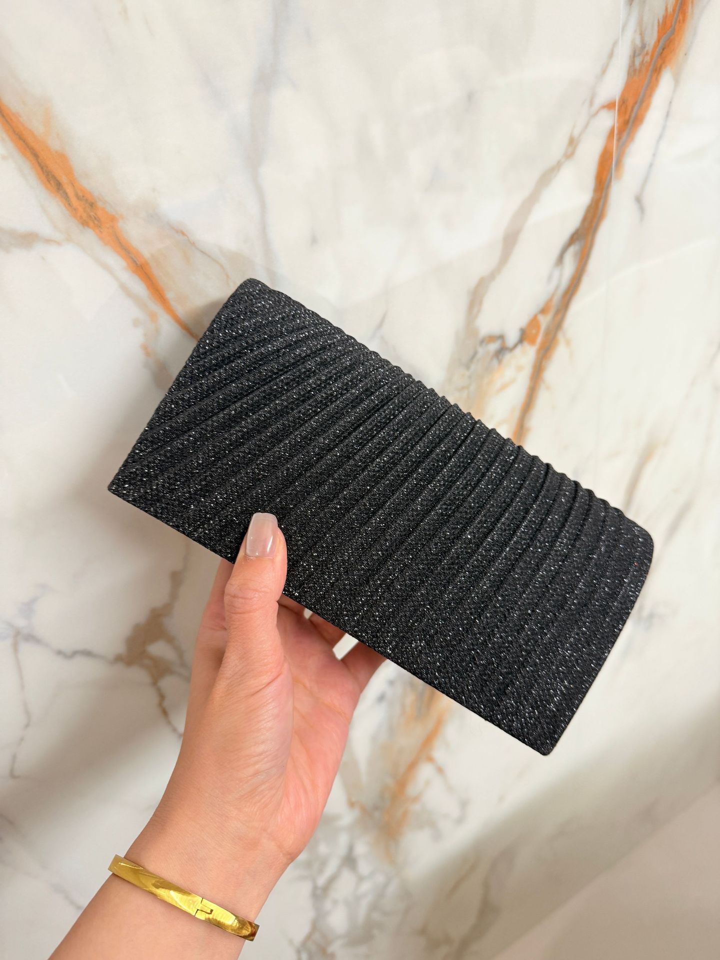 Cross-Border Ready-Made Mini Pleated Evening Bag Niche Banquet Clutch Bag Fine Glitter Chain Small Square Bag Evening Dress Bag
