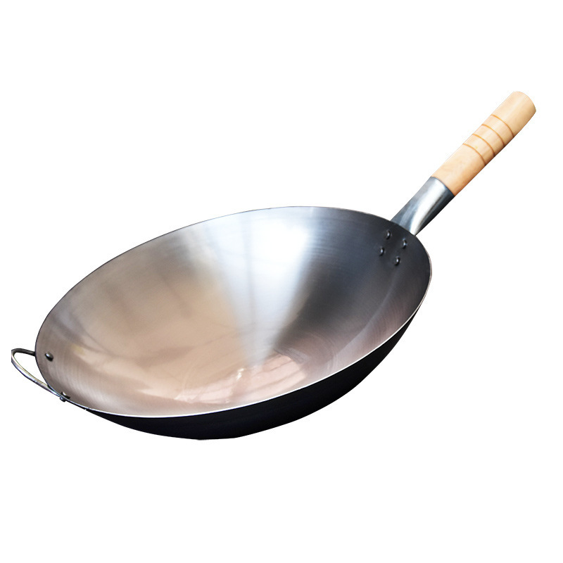 Factory straight hair Zhangqiu iron pan ground explosion frying pan uncoated non-stick foreign trade old-fashioned cooked iron pan temple fair fire pan
