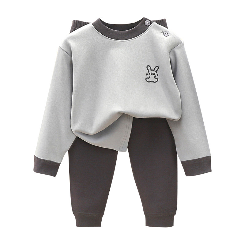 Children's Velvet Suit Autumn and Winter New Home Clothes Boys' Autumn Clothes and Long Trousers Set Medium and Large Kidsren's Thermal Intimates Set