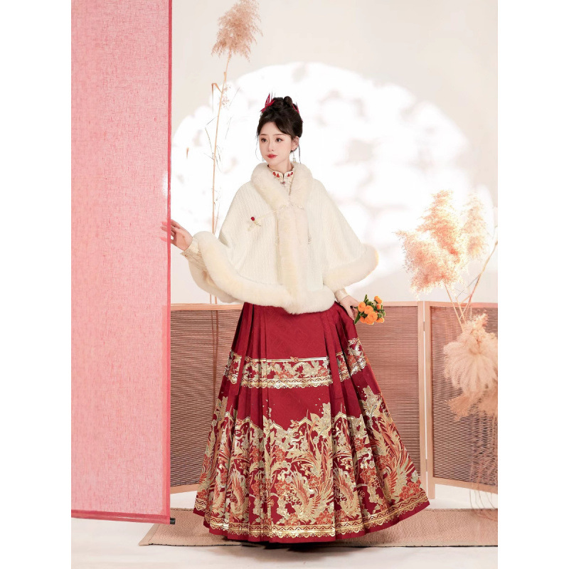 【Пуховый плащ】Юбка с лошадиной мордой из красного тяжелого материала с перьями феникса для женщин, свадебное платье в новом китайском стиле