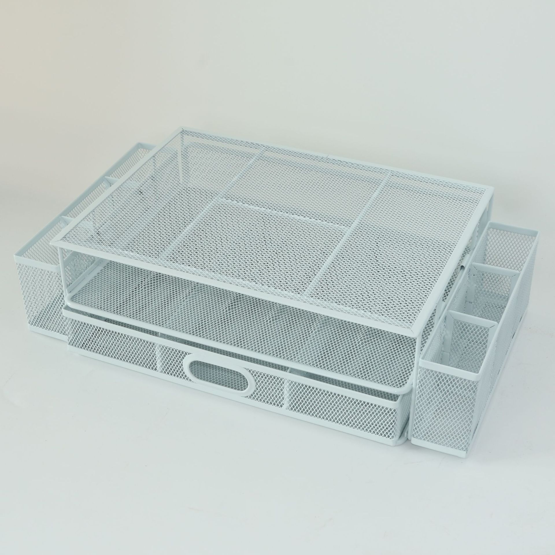 Металлическая сетка для настольного компьютера с двумя подставками для ручек, подходит для принтеров, кофемашин и др.