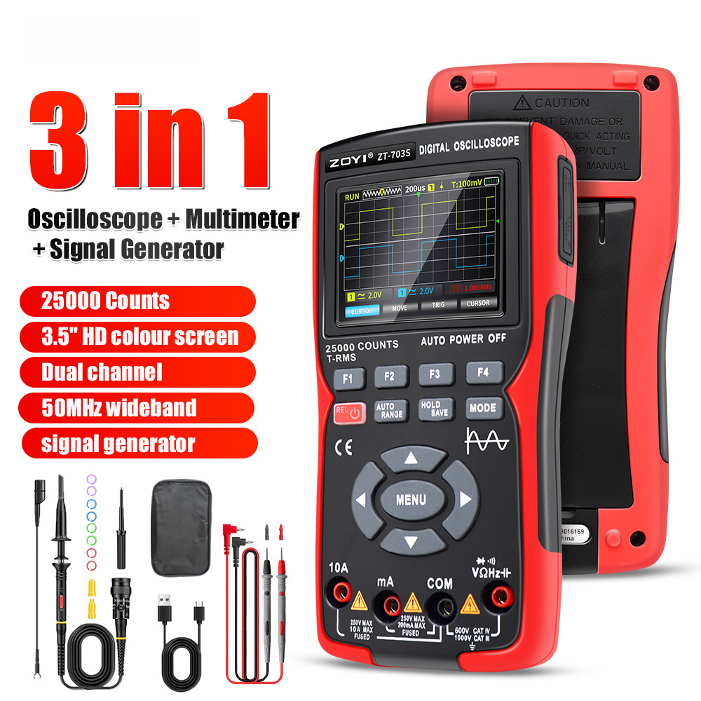 Zhongyi oscilloscope multimeter ZT-703S three-in-one high-precision dual-channel 50m oscilloscope signal source cross-border