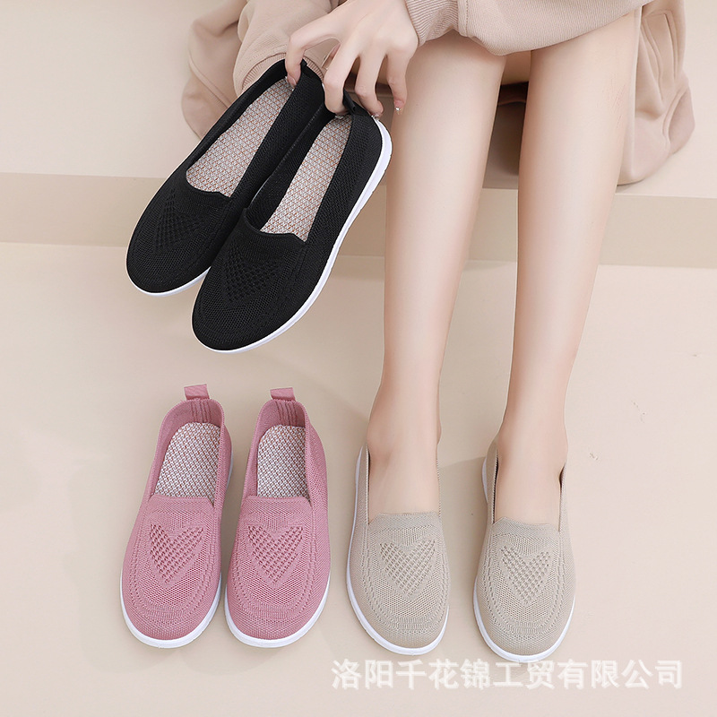Old Beijing Cloth Shoes Women's Spring Slip-on Fly-woven Breathable Casual Women's Shoes TEMU Cross-border plus size Women's Flat Shoes