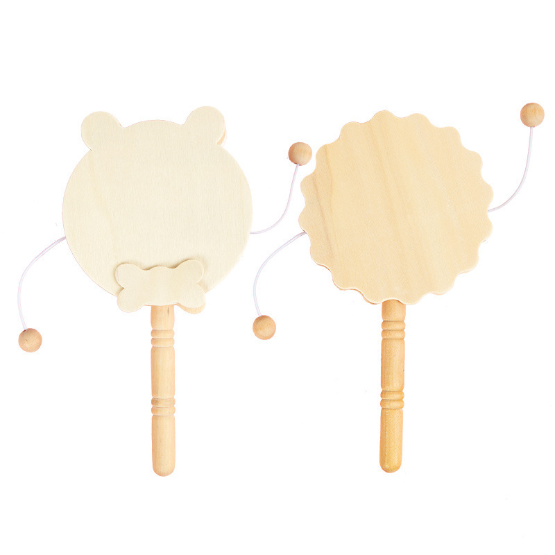 Hand-Painted Rattle DIY Material Kidsren's Hand-Cranked Small Drum Painting White Embryo Homemade Musical Instrument Graffiti Toy Handicraft Class