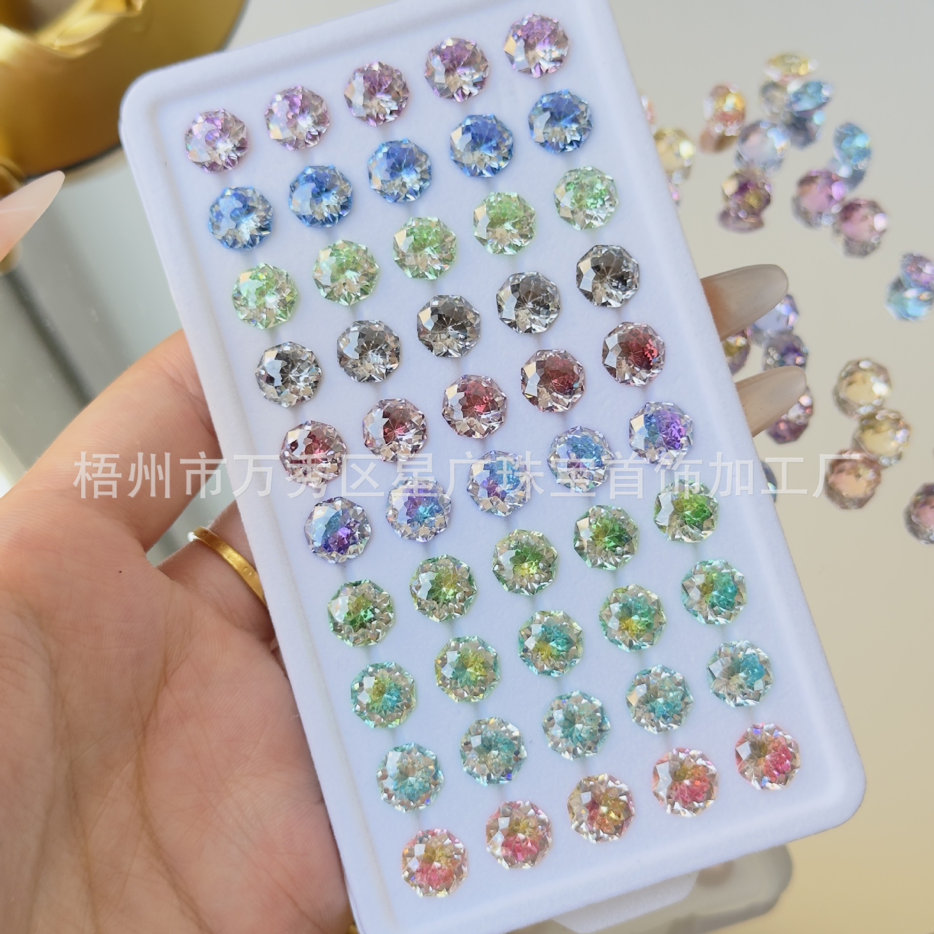 Colorful Coated Gradient Sandwich Bouquet Cut Loose Stone Ear Bone Stud Earrings Raw Stone 5A Zircon