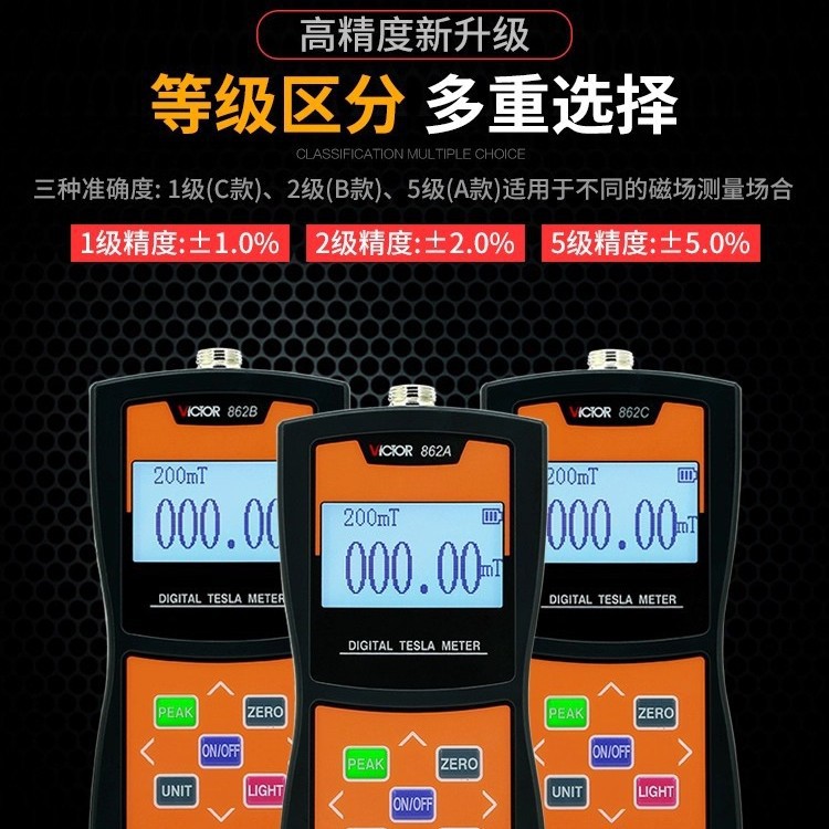 Victory Gauss Meter Digital Magnetic Field Magnetic Magnetic Intensity Detector Vc862A Tesla Meter Magnetic Flux Magnetometer