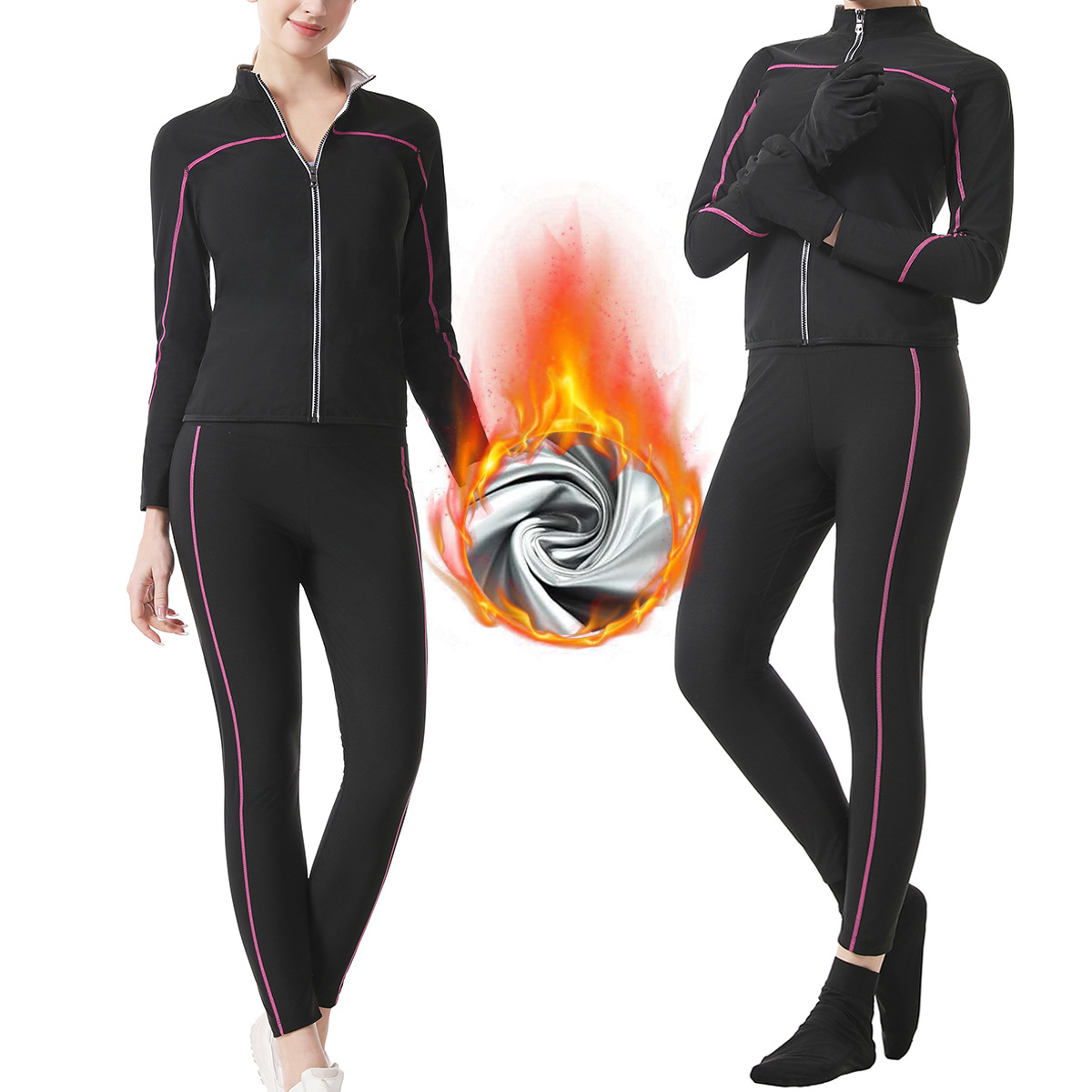 Cross-Border Shapewear, Sweat-Inducing High-Waisted Tummy-Tightening Pants, Yoga Clothing Suit, Sports Sweat-Inducing Zipper Long-Sleeved Fitness Sweat Suit