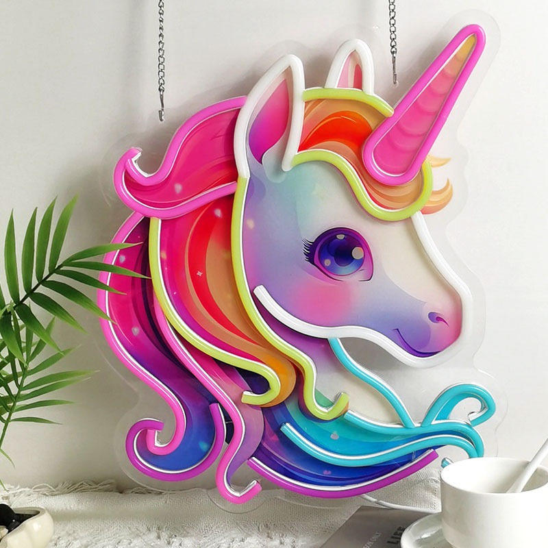 Ins Style Colorful Unicorn Neon Light Popular Kidsren's Room Decoration Atmosphere Light Creative Shape Hanging Light