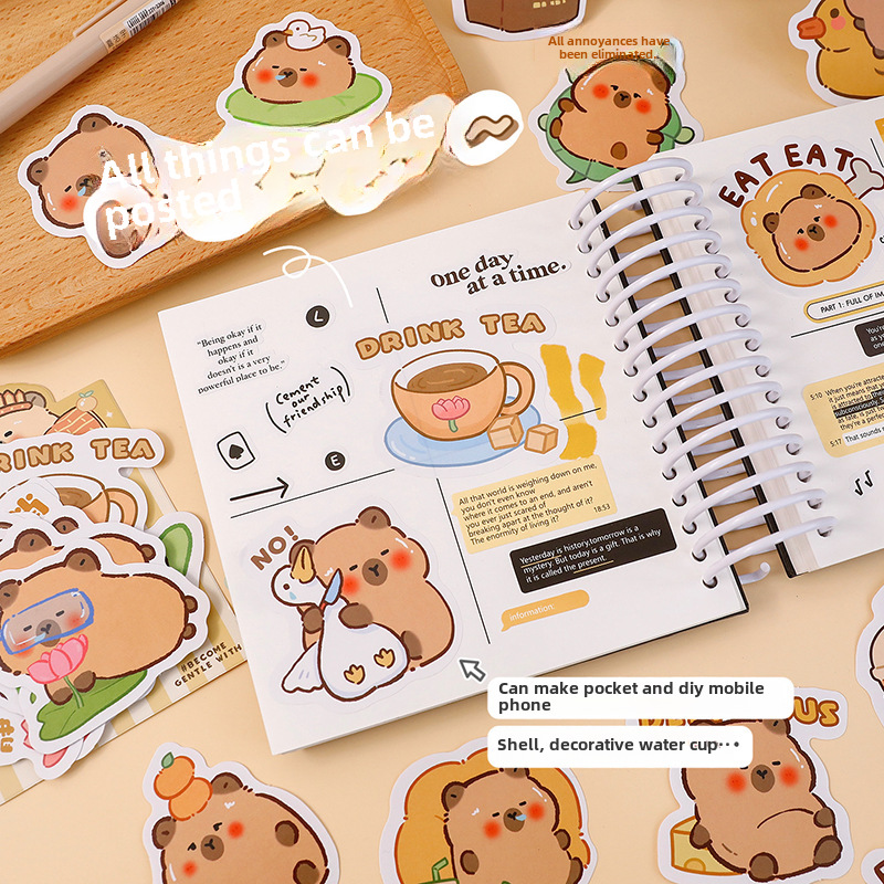 Cross-Border Capibala Sticker Pack Cute Capybara Handbook Sticker DIY Self-Adhesive Mobile Phone Water Cup Decoration Paste