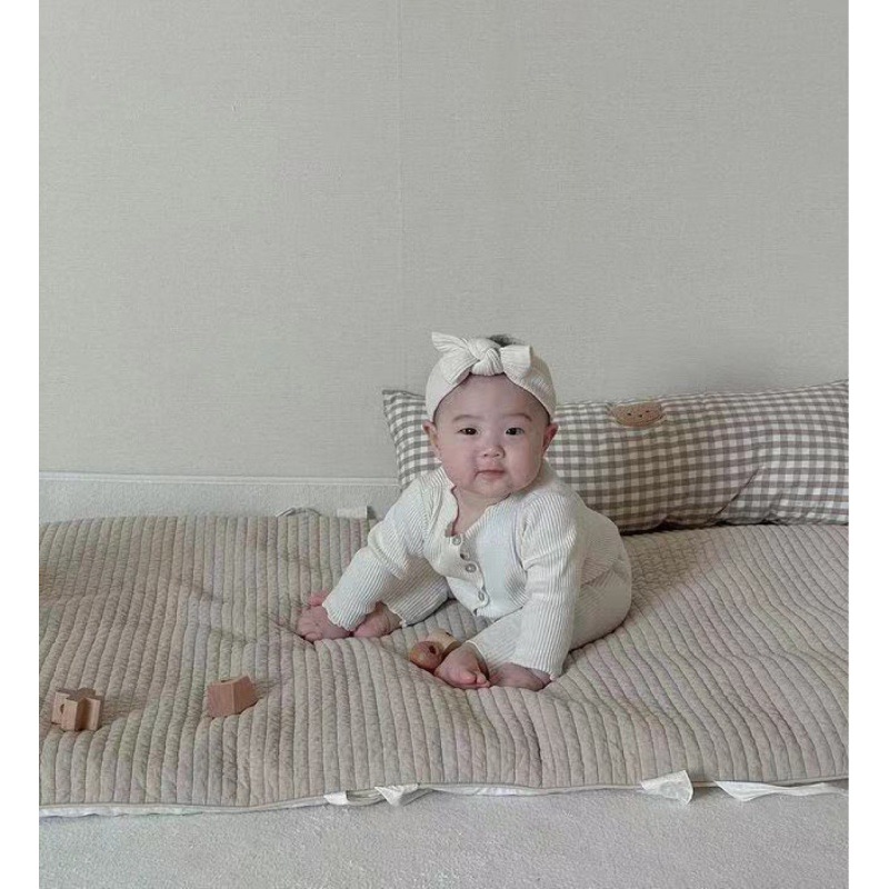 ins Rectangular Plaid Bear Cotton Comforting Anti-collision Pillow Baby Bed Cushion for Newborn