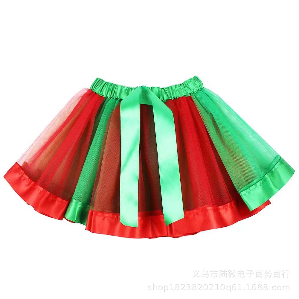 European and American Export Christmas tutu Skirt Short Skirt Girls Skirt Princess tutu Skirt Red and Green Christmas Green Suit