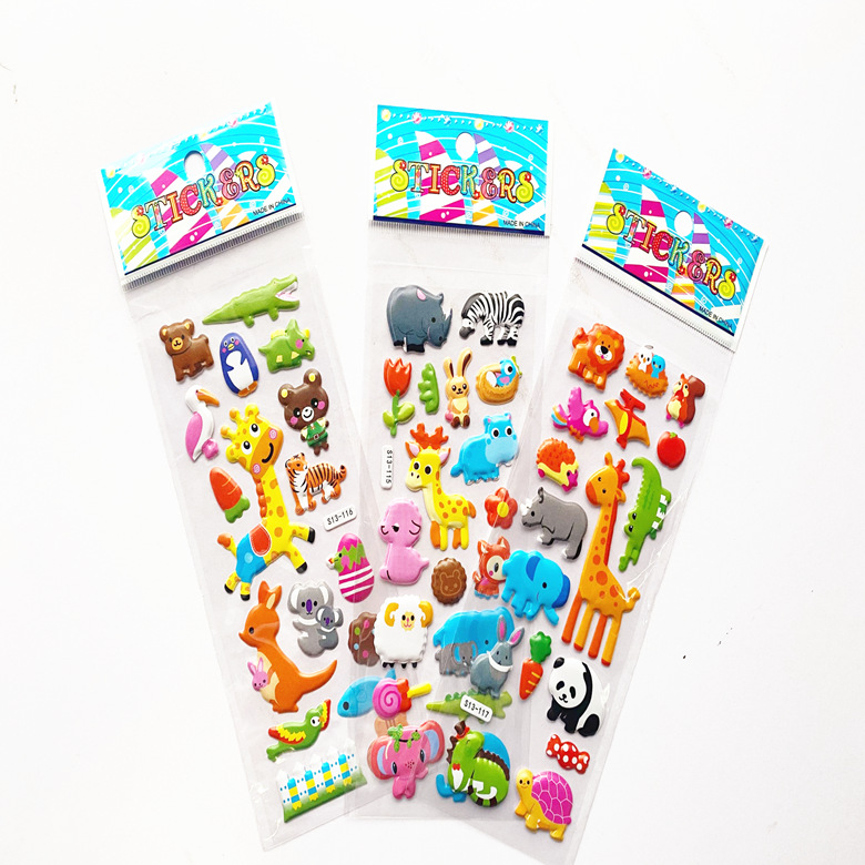New Hydraulic Concave and Convex Animal Series Stickers Cute Dress-Up Stereo Cartoon Foam Stickers for Boys and Girls Reward Stickers
