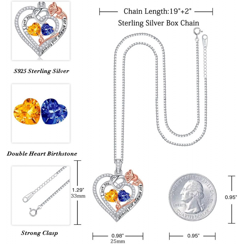 Iefil Rose Heart Necklace Gifts for Wife Women - 925 Sterling