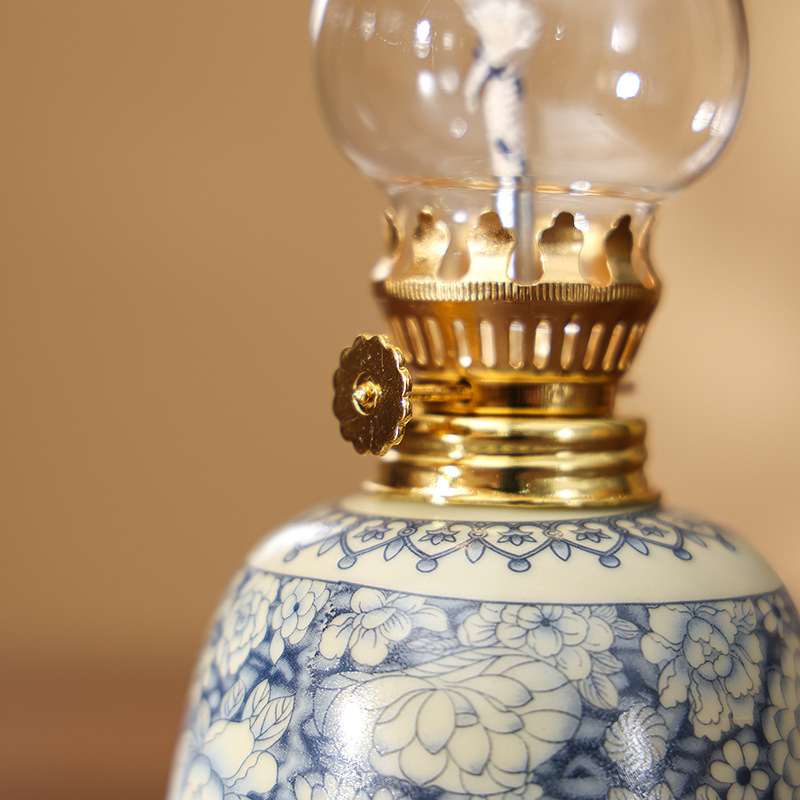 Factory Ru Kiln Flower Retro Kerosene Lamp Ceramic Butter Lamp New Study Bedroom Night Light Lamps Ornaments