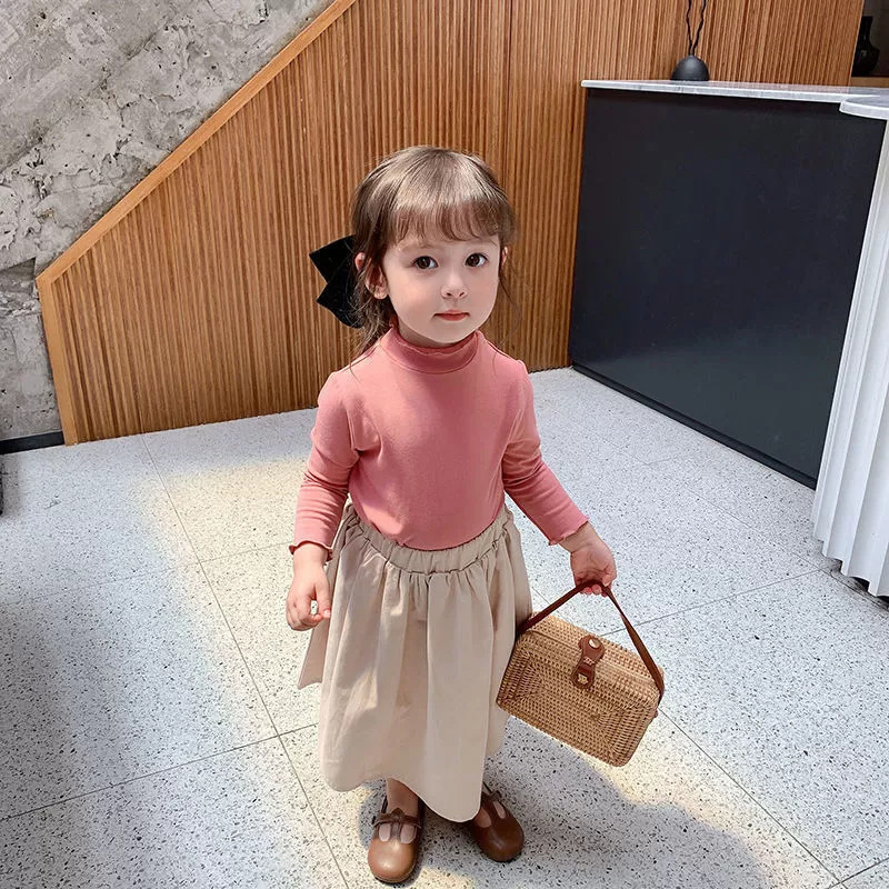 Girls' Base Shirt Baby's High Collar Velvet Children's Autumn and Winter Outfit Korean Style Western Style Long Sleeve T-shirt