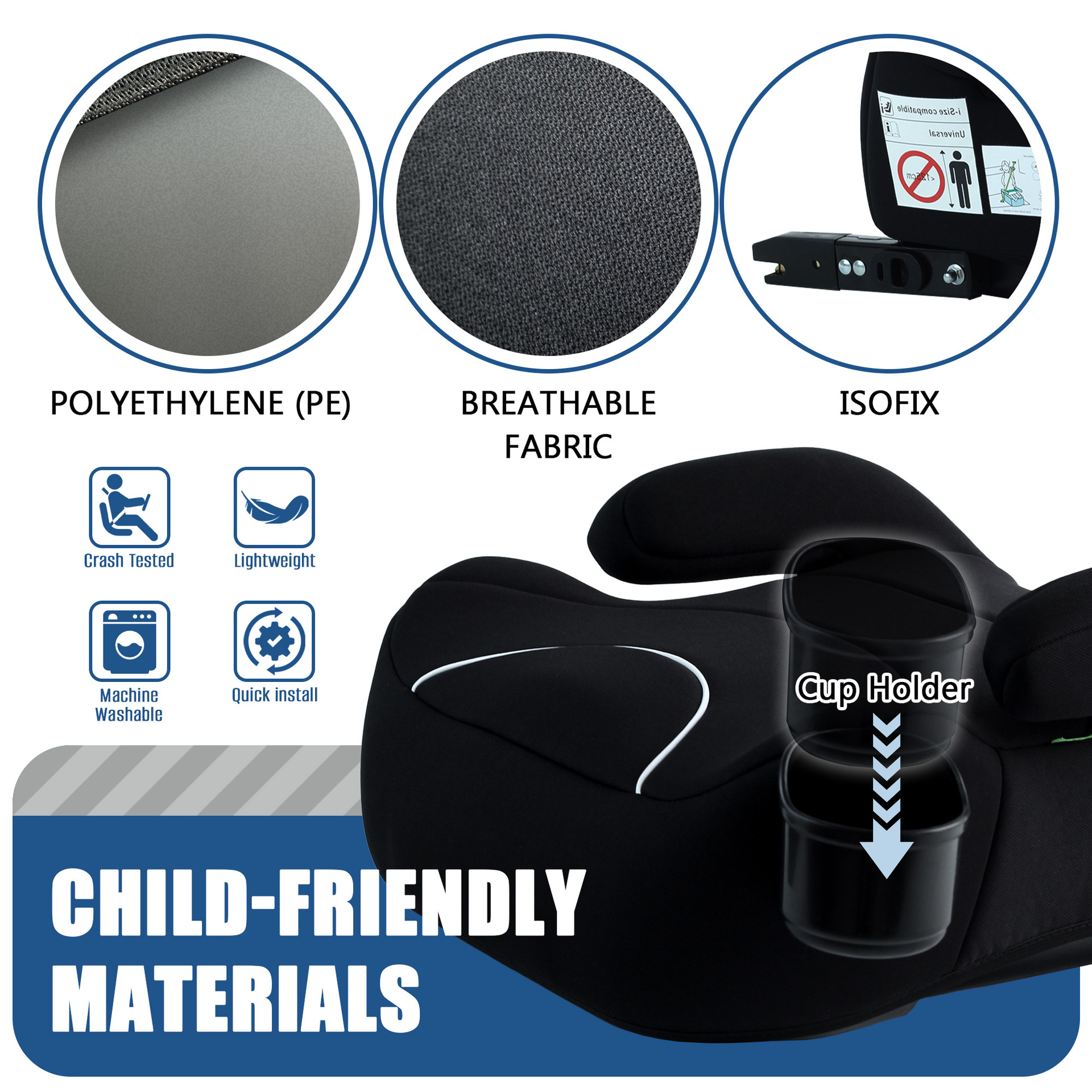 125~150cm Kids Safety Seat Booster Pad Isofix Portable Simple Car Baby Booster Safety Seat