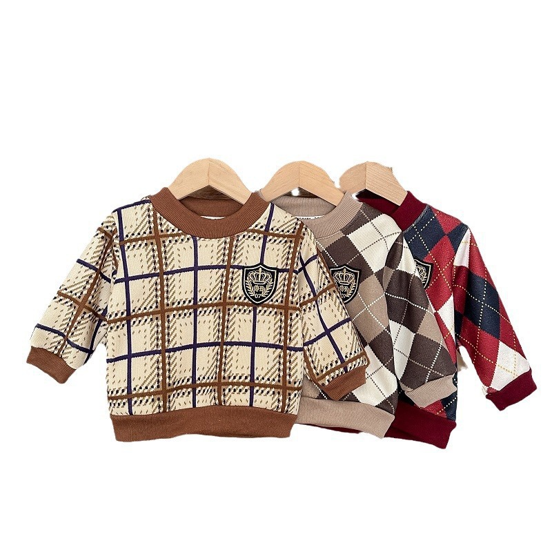 Children's Sweatshirt Autumn and Winter Fleece-Lined Warm Knitted Sweater for Boys and Girls Round Neck Pullover Bottoming Kidsren's Fleece-Lined and Thickeneding