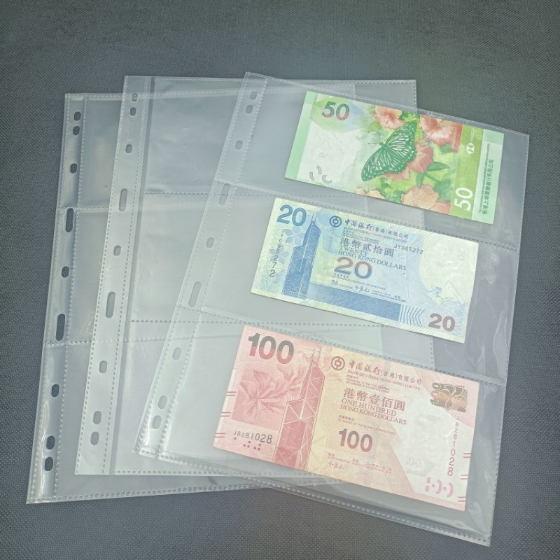 Кастомизированная сумка для хранения банкнот с 3 линиями, прозрачный ПП материал, 9-отверстийный ПП мешок, три отсека