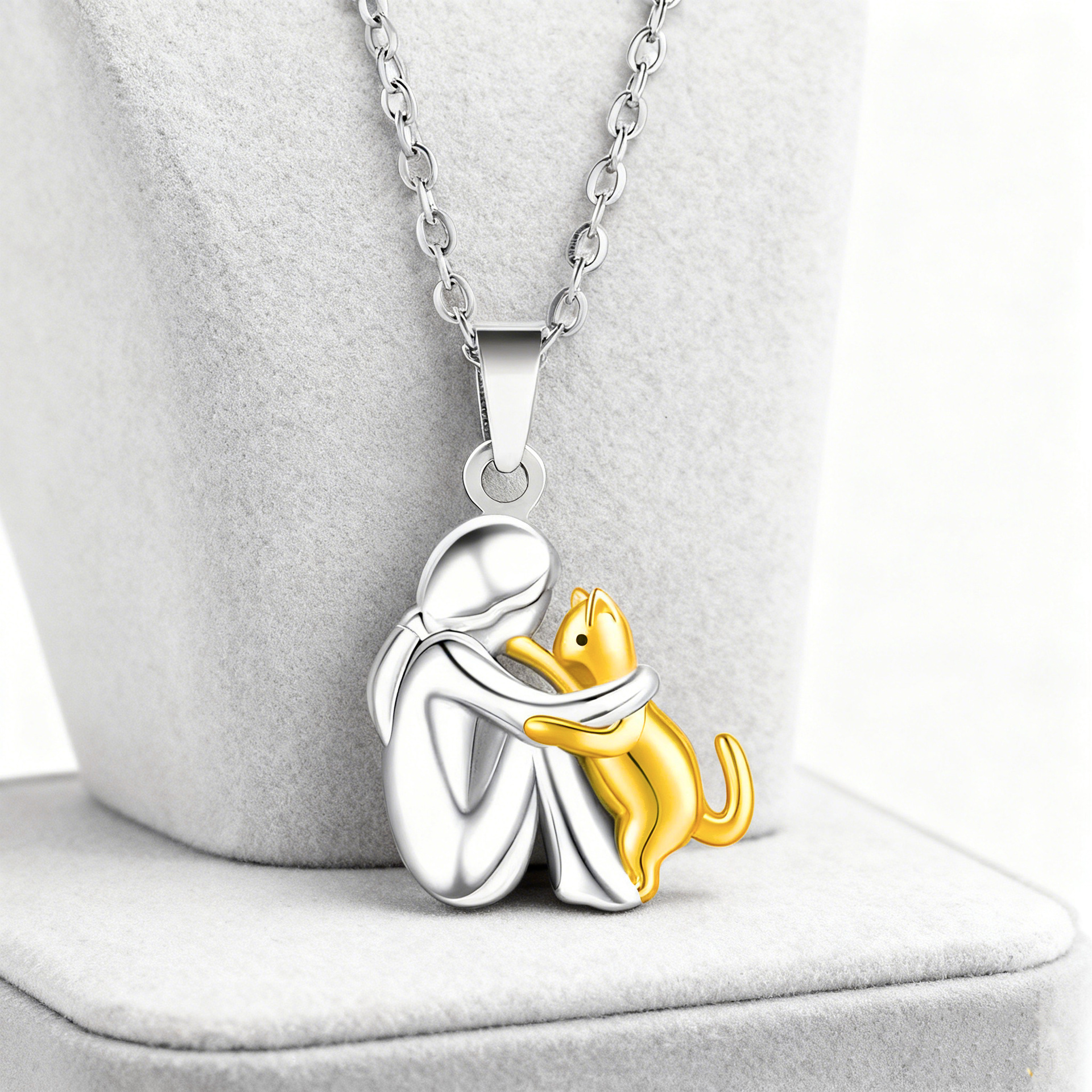 К necklace и серьги с девочкой, обнимающей питомца, простой стиль, персонализированное украшение для женщин